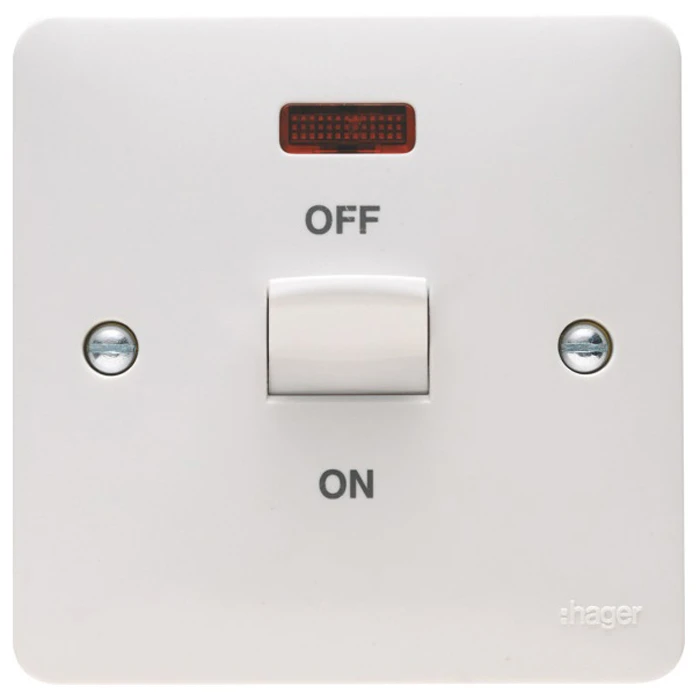 Control Switch 1 Gang DP LED Indicator 50A White Marked Hob