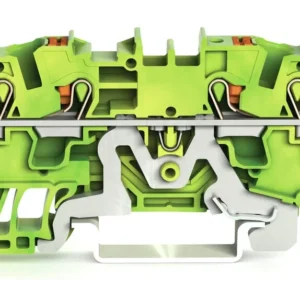 Wago 4-Conductor Ground Terminal Block With Push-Button 4mm² With Test Port Side And Center Marking For Din-Rail 35 X 15 And 35 X 7.5 Push-In Cage Clamp 4mm² Green-Yellow