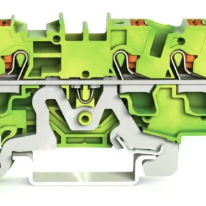 Wago 3-Conductor Ground Terminal Block With Push-Button 4mm² With Test Port Side And Center Marking For Din-Rail 35 X 15 And 35 X 7.5 Push-In Cage Clamp 4mm² Green-Yellow