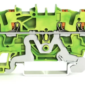 Wago 4-Conductor Ground Terminal Block With Push-Button 2.5mm With Test Port Side And Center Marking For Din-Rail 35 X 15 And 35 X 7.5 Push-In Cage Clamp 2.5mm Green-Yellow