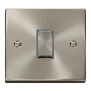 Victorian Satin Chrome Grey Insert Deco Minigrid 10AX Ingot 1 Gang 2 Way Plate Switch
