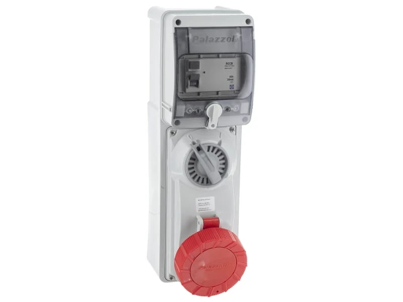 Lewden Socket Switch Interlocked Triple Pole Neutral + Earth IP44 16A 415V Red 4 Pole RCD - Image 3