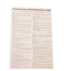 A2 Rigid PVC Electricity At Work Act 1989 Black On White Poster