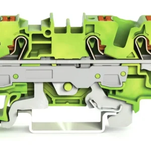 Wago 3-Conductor Ground Terminal Block With Push-Button 6mm² With Test Port Side And Center Marking For Din-Rail 35 X 15 And 35 X 7.5 Push-In Cage Clamp 6mm² Green-Yellow