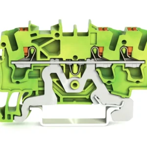 Wago 3-Conductor Ground Terminal Block With Push-Button 2.5mm² With Test Port Side And Center Marking For Din-Rail 35 X 15 And 35 X 7.5 Push-In Cage Clamp 2.5mm² Green-Yellow