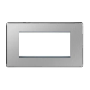 Front Plate 4 Module Grid Rectangular Screwless Brushed Steel
