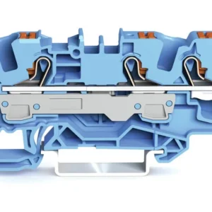Wago 3-Conductor Through Terminal Block With Push-Button 6mm² With Test Port Suitable For Ex I Applications Side And Center Marking For Din-Rail 35 X 15 And 35 X 7.5 Push-In Cage Clamp 6mm² Blue