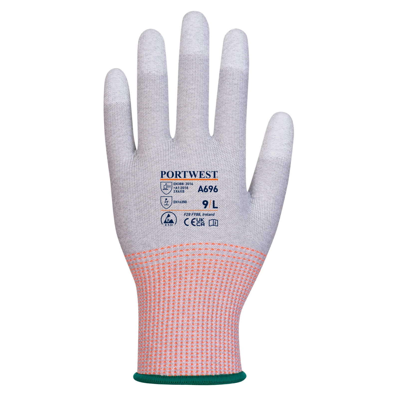 LR13 ESD PU Fingertip Cut Glove Grey/White (Pack of 12) XS - Image 2