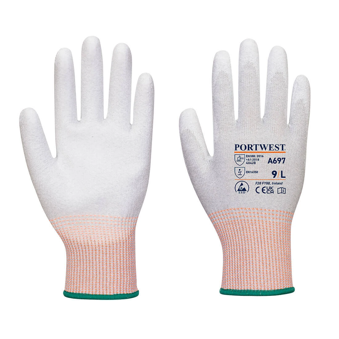 Portwest Esd Pu Palm Glove Cut B Grey/White Xxl Pk 12 - Image 3