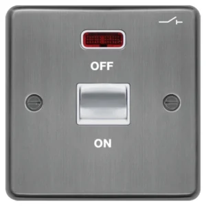 Control Switch 1 Gang DP LED Indicator 50A Brushed Steel White Insert