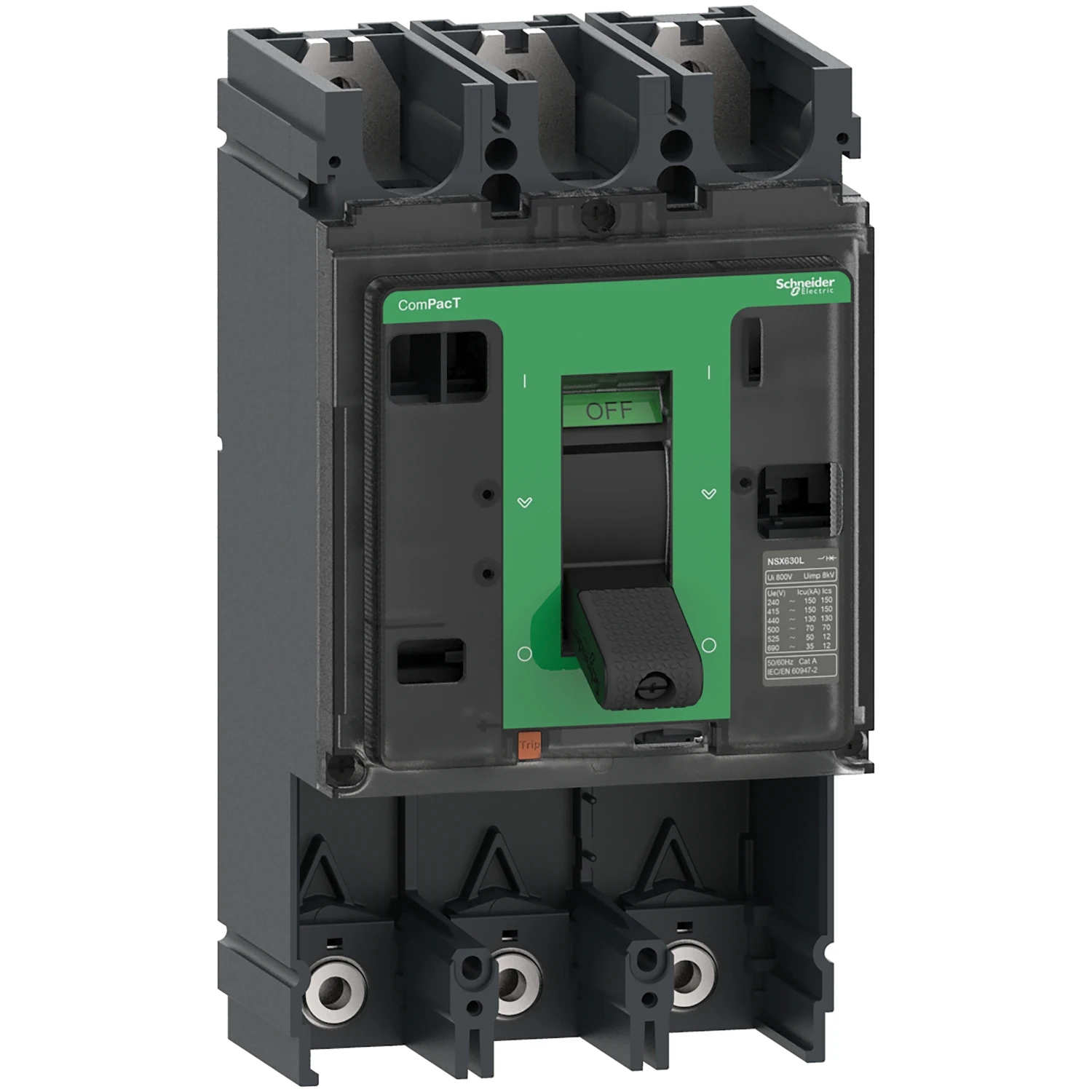 Circuit Breaker basic frame, ComPacT NSX400N, 50 kA at 415 VAC 50/60 Hz, 400 A, without Trip Unit, 3 poles - Image 2