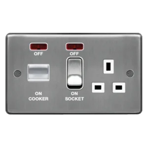 Cooker Control Unit Double Pole 13A Switchedd Socket+LED 45A Brushed Steel White
