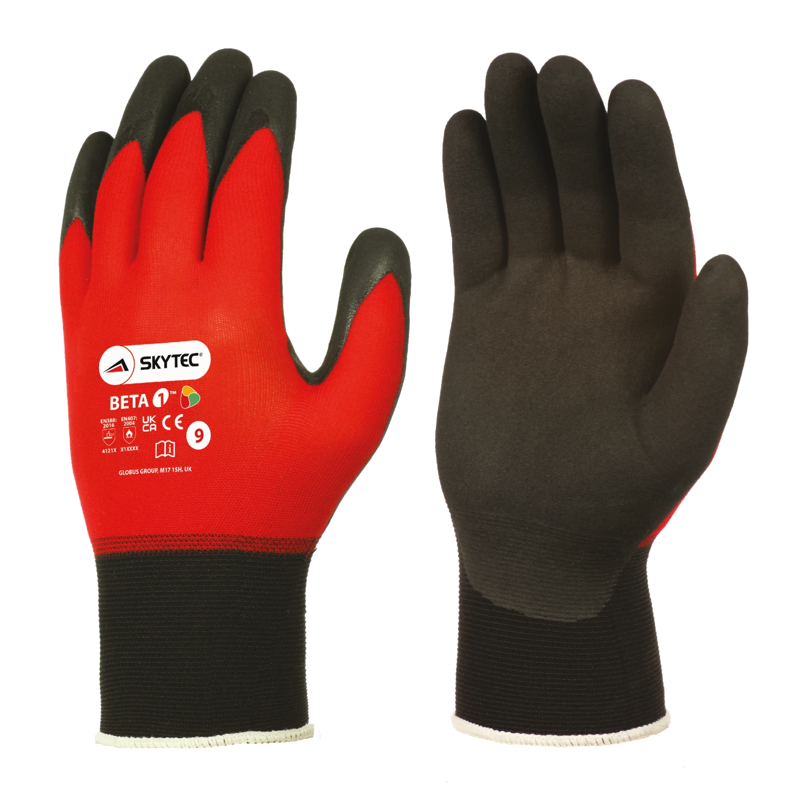 Skytec Beta 1 Red Nitrile Foam Grip Gloves - 7/S