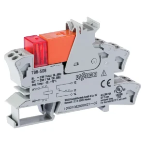 Wago Relay Module Nominal Input Voltage: 230 VAC 1 Changeover Contact Limiting Continuous Current: 16 A Red Status Indicator Module Width: 15mm 2.5mm² Grey
