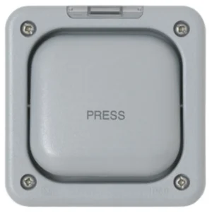 MK Weatherproof Switch 1 Gang Double Pole 20A IP66 Press Grey