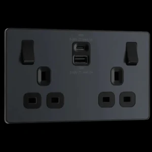 Matt Grey Double Switched Single Pole With USB A + C (45W) Socket
