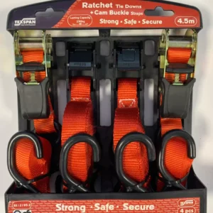 Ratchet Tie Down + Cambuckle Straps 4.5m LC 250kg 4pcs
