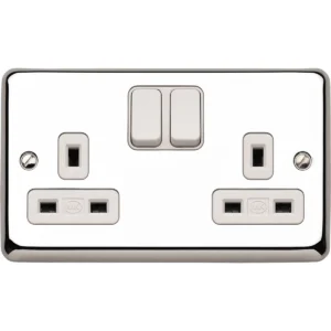 Socket 2 Gang Switched Double Pole 13A Polished Chrome