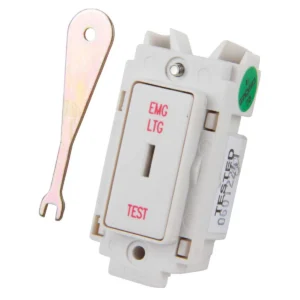 20AX 1 Way Single Pole Grid Switch Complete With Key Printed 'Emergency Light Test'