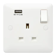 Socket 1 Gang DP Switched USB Port 13A White