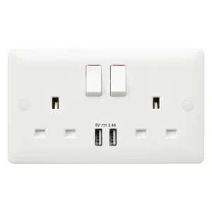 Socket 2 Gang DP Switched USB Port 13A White