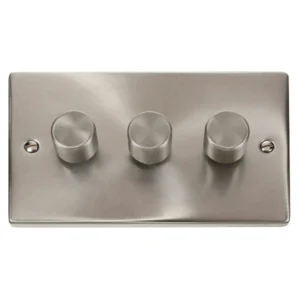 Dimmer Switch 3 Gang 2 Way Black & White Gasket Victorian 3x400W Satin Chrome