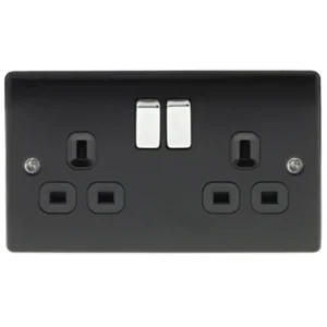 Socket Switched 2 Gang DP 13A Matt Black Black Insert