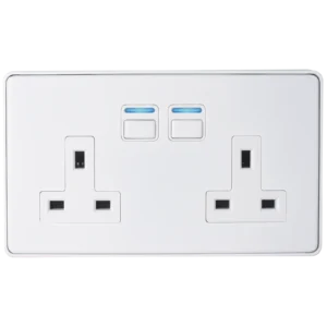 Smart Series Socket (2 Gang) - White Metal