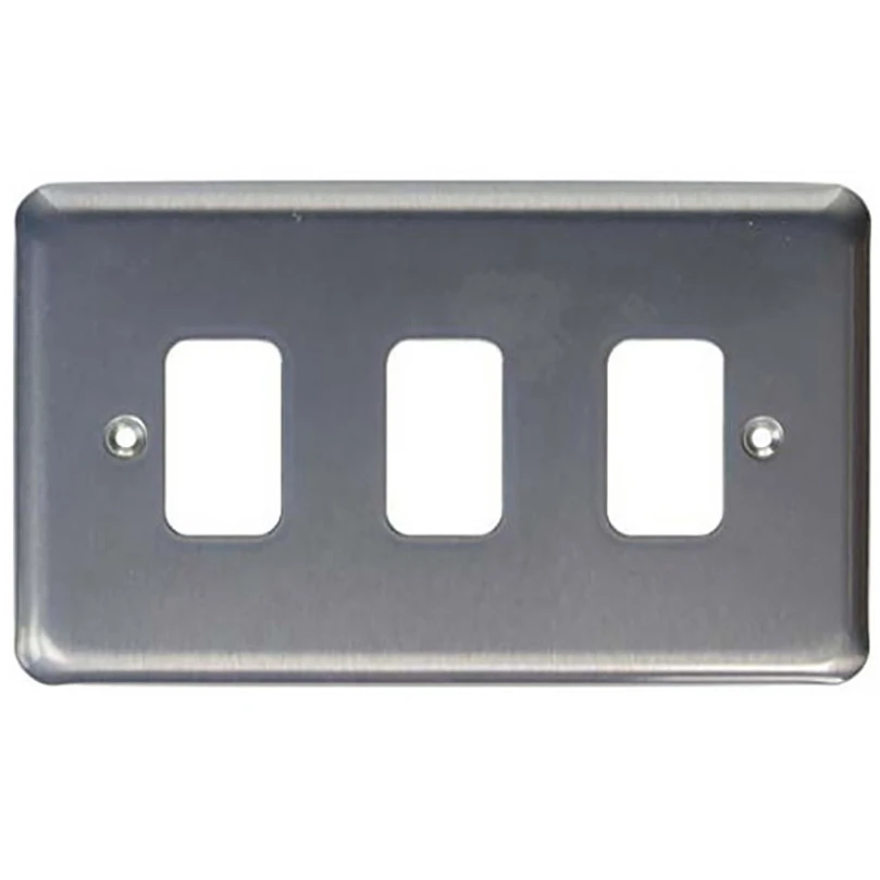 MK Front Plate 3 Module 86 x 146mm Brushed Chrome - Image 2
