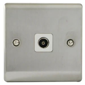 Designa 23TV1 1 Gang Non-Isolated Coaxial TV Socket Polished Chrome With White Insert
