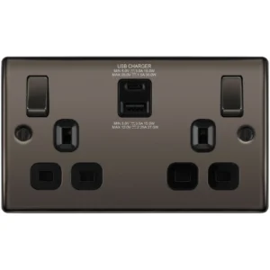 BG Nexus NBN22UAC30B Black Nickel 13A 2 Gang Socket Grey Insert With USB C - 30W Fast Charge