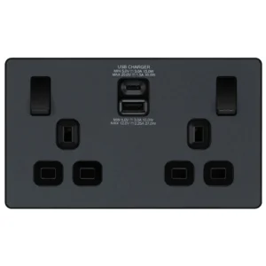 BG Evolve PCDMG22UAC30B 2 Gang Switched Socket + USB C 30W & USB A (2.1A) Matt Grey