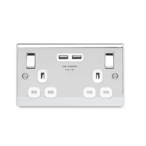 BG Nexus NPC22U3W Polished Chrome Switched Socket 2 Gang 2 USB 13A 3.1A