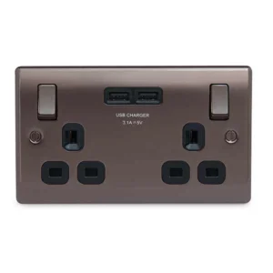 BG Nexus NBN22U3B Black Nickel 13A 2 Gang Switched Socket + 2 USB