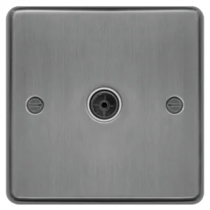 Socket 1 Gang TV Coaxial Female Brushed Steel White Insert
