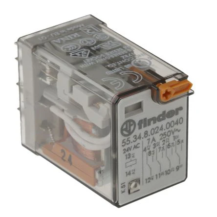 Finder Relay Plug-In 4P Co Lockable 7A 24V Ac Test Button&Mech Ind