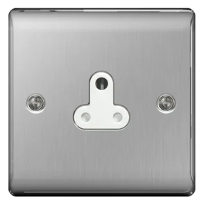 BG Nexus NBS29W Brushed Steel Unswitched Socket Round Pin 5A (White Insert)