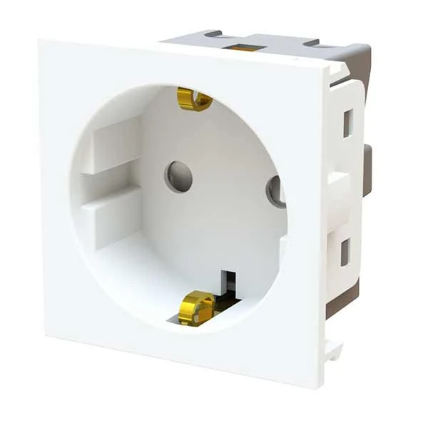 White 16A 1 Gang Schuko Unswitched Socket Power Module