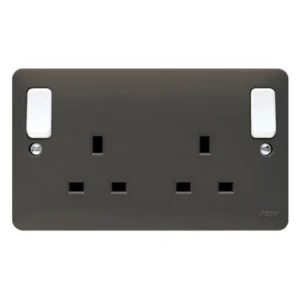 Socket 2 Gang Double Pole Switched Dual Earth 13A Graph Outboard Rock