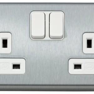 MK Socket 2 Gang Switched Double Pole 13A Brushed Chrome