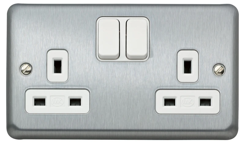 MK Socket 2 Gang Switched Double Pole 13A Brushed Chrome - Image 2