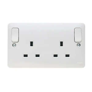 Socket 2 Gang Double Pole Switched Dual Earth 13A White Outboard Rockers