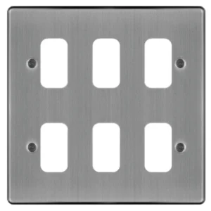 Grid Plate 6 Gang (3X2) Brushed Steel