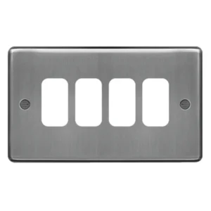 Grid Plate 4 Gang Brushed Steel
