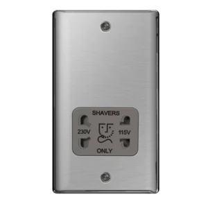 BG Nexus NBS20G Shaver Socket Brushed Steel 115/230V (Grey Insert)