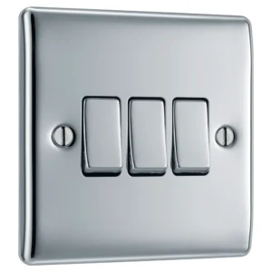 BG Nexus NPC43 Plate Switch Polished Chrome 3 Gang 2 Way 10AX