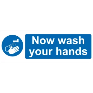 Mandatory Sign "Now Wash Your Hands" SA 300x100mm Blue/White