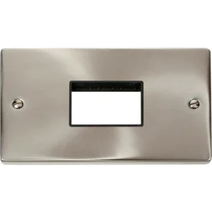 Victorian Satin Chrome Black Insert 2 Gang MiniGrid Unfurnished Plate 3 Apertures