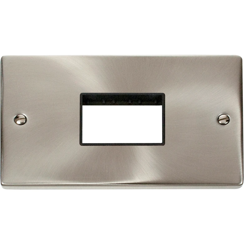 Victorian Satin Chrome Black Insert 2 Gang MiniGrid Unfurnished Plate 3 Apertures - Image 2