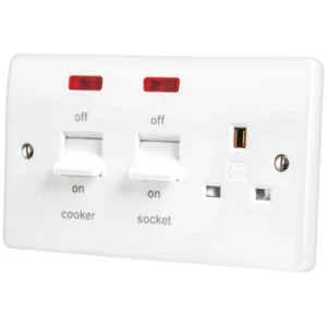 MK Logic Plus Cooker Control Switch DP Main Switch & Socket c/w Neon Flush 45A White